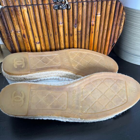 CHANEL Classic Espadrilles Terry Cloth Silver Black Shimmer Sz 40 - Picture 10 of 13